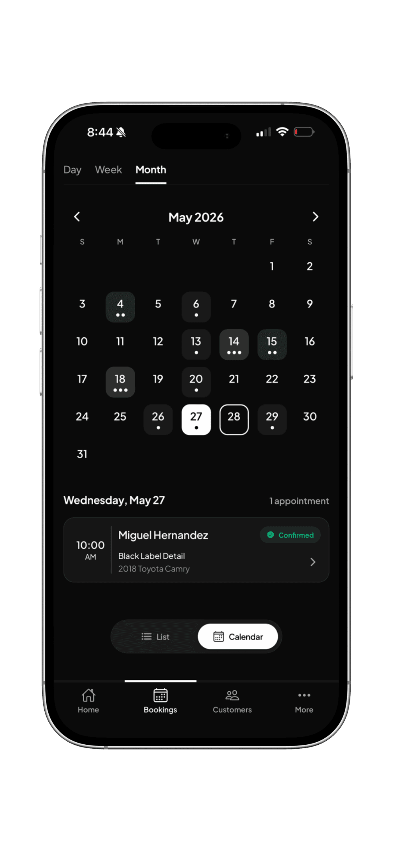 ServiceLink availability calendar on iPhone showing open booking slots