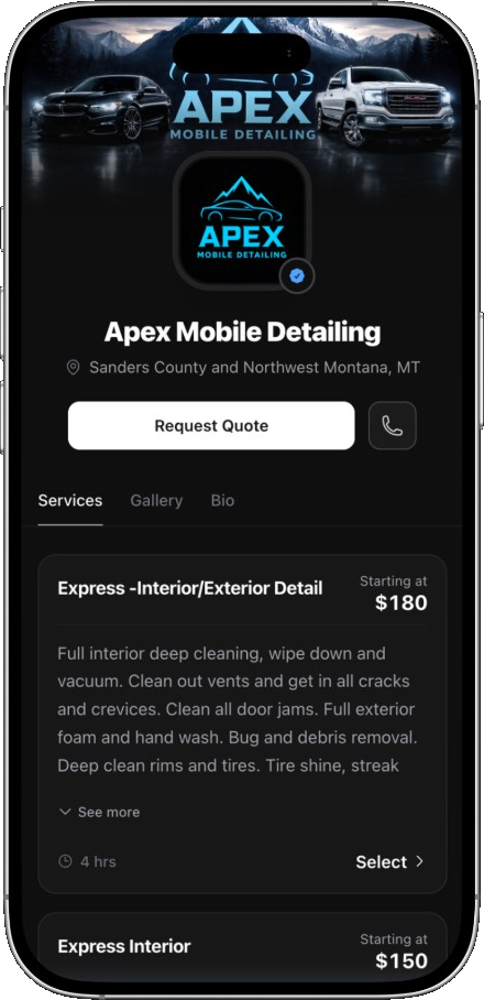 Apex Mobile Detailing booking page