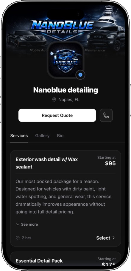 Nanoblue Detailing booking page